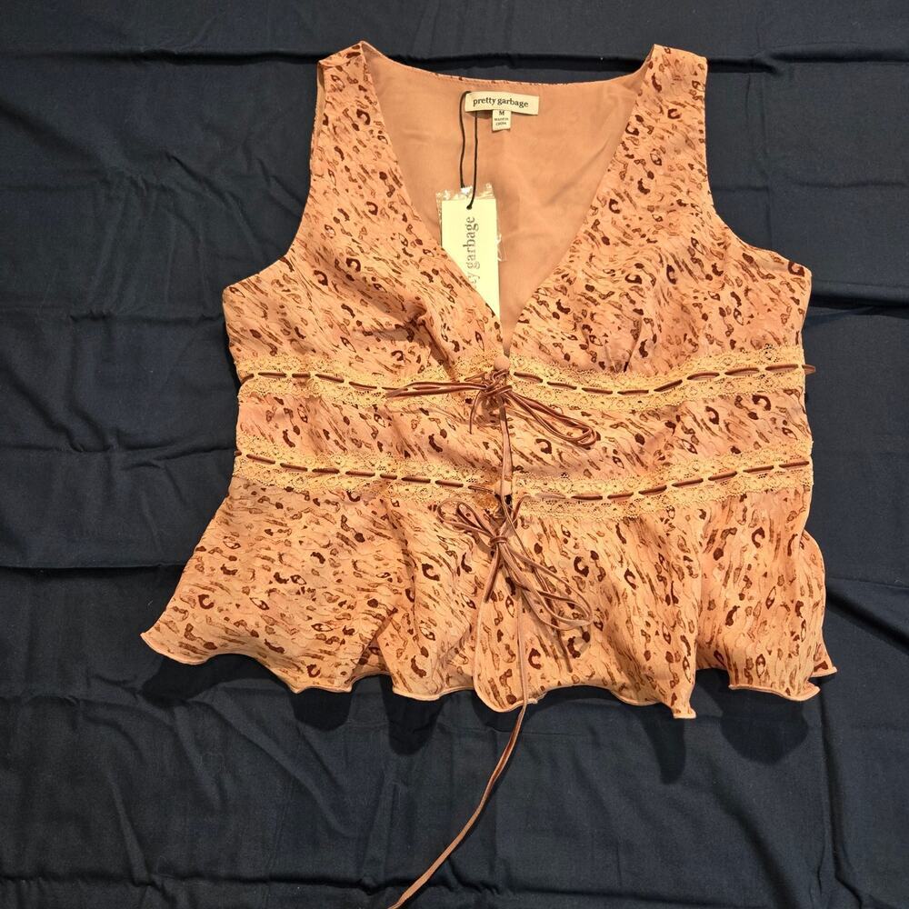 NWT Pretty Garbage Leopard Print Split Hem Tank T… - image 1
